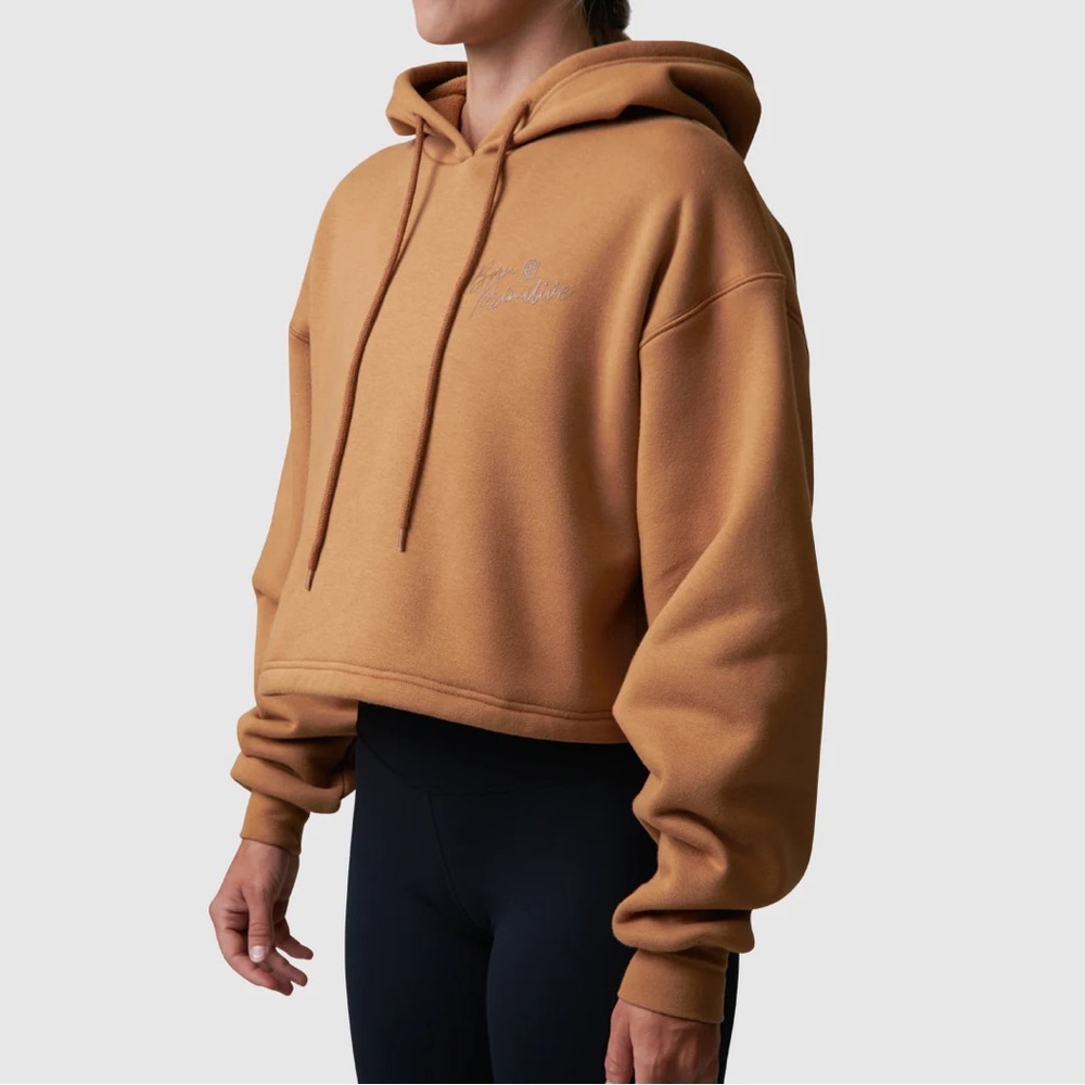 Revival cropped fleece hoodie camel